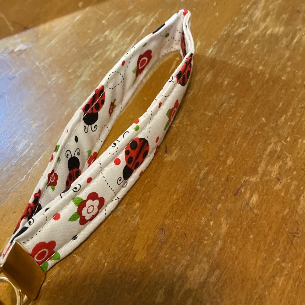 Handmade Wristlet Key Holder Charming Ladybug and Flower Print - Picture 3 of 3